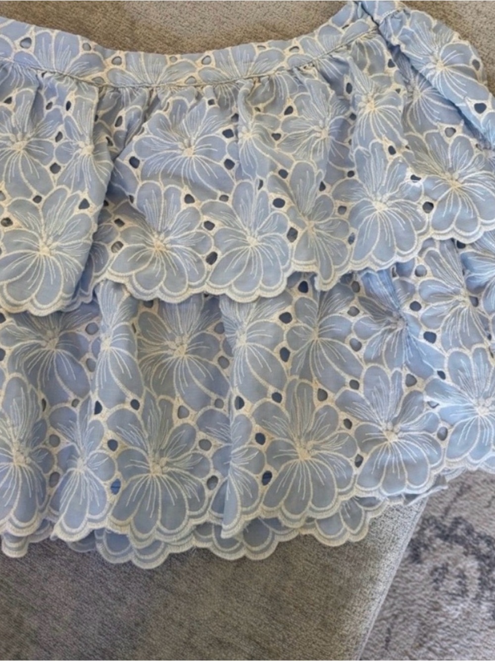 Altar'd State Blue Floral Eyelet Tiered Ruffle Mini Skirt L